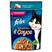 FELIX Sensations консервы для кошек треска в соусе с томатами, 75 г.