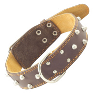 ГАММА Ошейник кожаный двойной с украшением и кольцом, 45мм*810мм