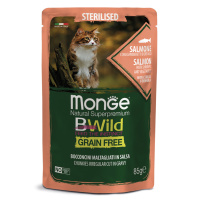 Monge Cat BWild GRAIN FREE паучи из лосося с креветками и овощами для стерилизованных кошек 85г