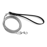 Поводок цепь 3011 SHY с ручкой кожа 110см*10 Змейка серебро