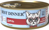 Best Dinner Vet Profi Влажный консервированный полнорационный диетический легкоусвояемый корм для кошек и котят с 1 мес. при заболеваниях пищеварительной системы "Дичь" 100 г