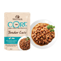 CORE консервы д/к Tender Cuts, нежные кусочки курицы и лосося в пикатном сосусе,85 г.