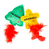 Mr.Kranch Набор игрушек для кошек Елочка и Звездочка Новогодняя плюшевые с кошачьей мятой и перышками 2 шт х 7 см