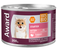 Влажный корм AWARD для котят с начала прикорма до 4 месяцев, беременных и кормящих кошек паштет из индейки 200г [уценка]