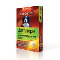 Citoderm Капли дерматологические, для улучшения кожи и шерсти, для собак от 30 до 60 кг, 4 тюбика-пипетки по 6 мл.