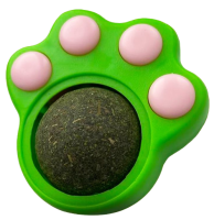 Лизун для кошек - вращающийся шарик на стену с кошачьей мятой в виде лапки, 30 гр., [Зеленый]