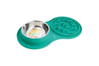 Миска силиконовая двойная, игровая для медленного поедания, с металлич. чашей Пет Лайн (Бирюзовая)