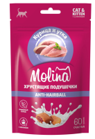 Molina Хрустящие подушечки с начинкой из курицы и утки, ANTI-HAIRBALL, 60г