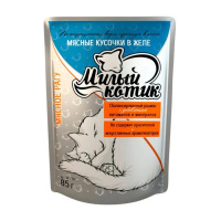 Милый котик паучи для кошек в желе мясное рагу 85 г.