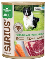 SIRIUS Premium Корм консервированный полнорационный для взрослых собак говядина с морковь, 340 г