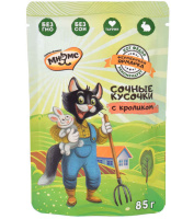 Мнямс Сочные кусочки для кошек с кроликом «Фермерская ярмарка» линия Кот Федор 85 г, пауч
