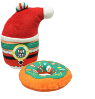 Набор Mr.Kranch для собак Теплый с пищалкой и хрустящими элементами, стакан 15х8 см и пончик 12х3 см, новогодняя серия