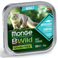 Monge Cat Bwild Graifree консервы из трески с овощами для кошек 100г [30140]