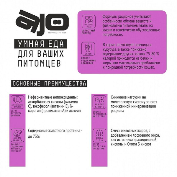 AJO Delicate Taste корм низкозерновой для котят и кошек с индейкой (400 гр)