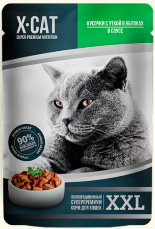 X-Cat XL пауч для кошек с уткой в яблоках 85 гр (уценка)