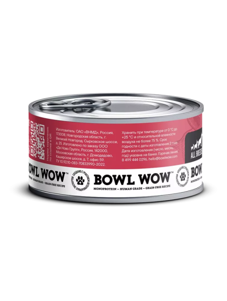 BOWL WOW Полнорационный консервированный корм для собак Говядина с овощами (100 гр.)