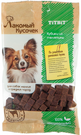 TitBit Лакомый кусочек Кубики из телятины 80гр 6399 (уценка)