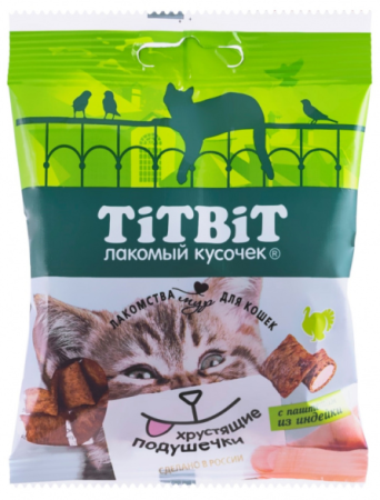 Титбит 013878 Хрустящие подушечки д/кошек с паштетом из индейки (уценка) (30 гр)