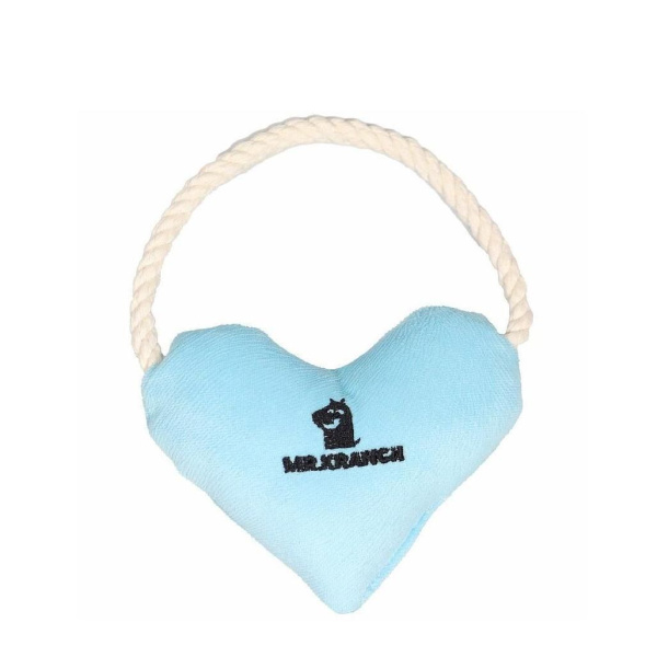 Игрушка Mr.Kranch для собак мелких и средних пород Сердечко с канатом и пищалкой 15х12х4см (голубое)