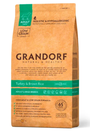 ГРАНДОРФ Turkey & Brown Rice Adult Maxi Низкозерновой сухой корм для взрослых собак крупных пород с индейкой и рисом, (уценка) (3кг)