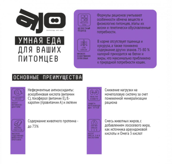 AJO Sense сухой корм низкозерновой для кошек с чувствительным пищеварением оленина [уценка] (1,5 кг)