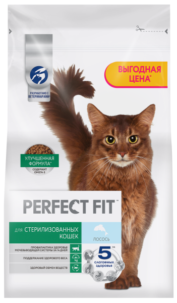 Перфект Фит сухой корм для стерилизованных кошек лосось (2.5 кг сняли)