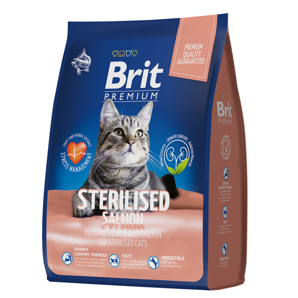 Brit Premium Cat Sterilized Salmon & Chicken Сухой корм премиум класса с лососем и курицей для стерилизованных кошек (2кг)
