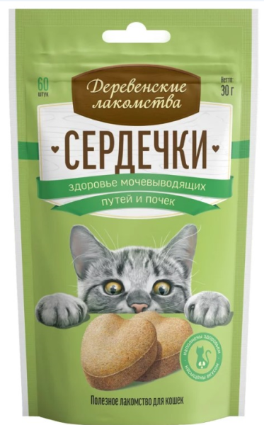 Деревенские лакомства Сердечки для здоровья мочевыводящих путей и почек (30г)