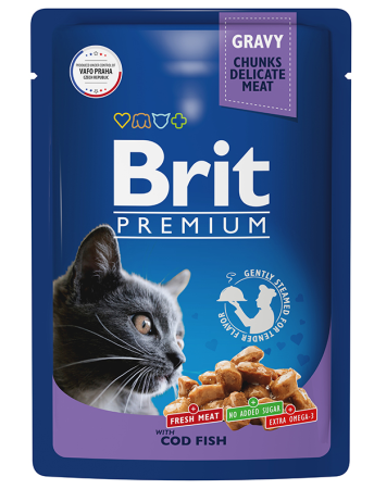 Brit Premium Пауч для взрослых кошек треска в соусе 85 г (уценка)
