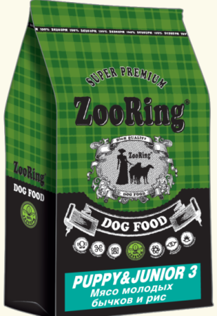 ZOORING PUPPY&JUNIOR 3 Сухой корм для щенков и юниоров средних и крупных пород Мясо молодых бычков и рис, (уценка) (2кг)