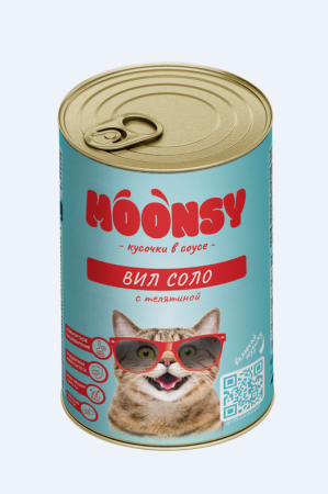 MOONSY Консервы для кошек "ВИЛ СОЛО" Кусочки в соусе с телятиной, 415 г. (уценка)
