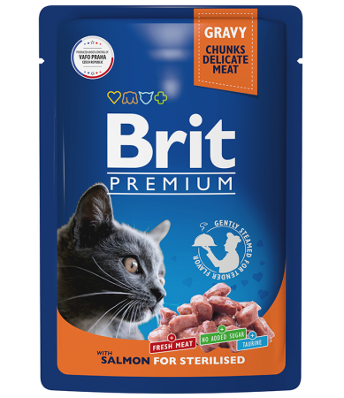 Brit Premium Пауч для взрослых стерилизованных кошек лосось в соусе 85 г (уценка)
