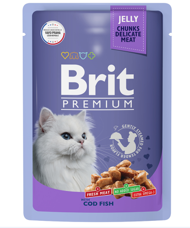 Brit Premium Пауч для взрослых кошек треска в желе 85 г (уценка)