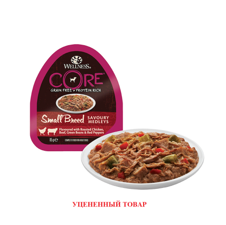 CORE консервы д/с мелких пород из курицы с говядиной,зеленой фасолью и красным перцем 85 г (уценка)