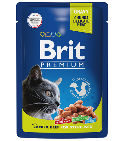 Brit Premium Пауч для взрослых кошек ягненок и говядина в соусе 85 г (уценка)