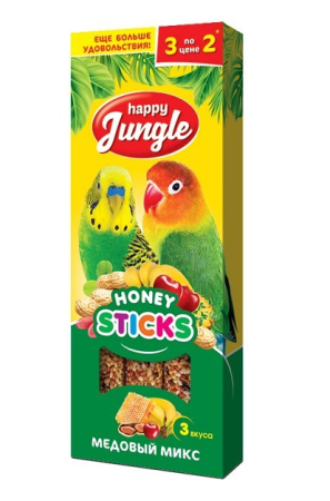 Happy Jungle Палочки для птиц, медовый микс, 3 шт. 90 г. (уценка)