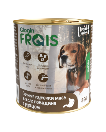 FRAIS Holistic Dog консервы для собак сочные кусочки мяса в желе говядина с рубцом, 850 г (850гр)