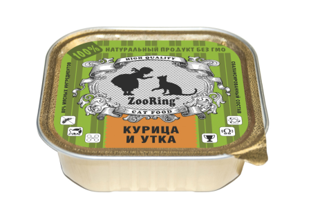 ZOORING Консервы для кошек паштет, Курица и утка 100 г. (уценка)