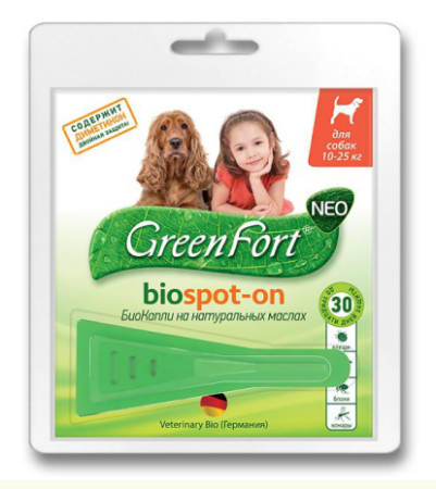 GreenFort БиоКапли от эктопаразитов (блох,вшей,власоедов,комаров,мух,слепней,иксодовых клещей) для собак, массой от 10 до 25 кг, 1 пипетка (уценка) (10-25 кг G202)