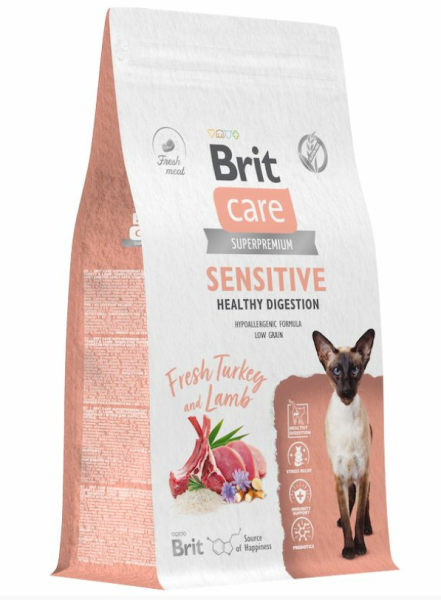 Brit Care сухой корм с индейкой и ягненком для взрослых кошек с чувствительным пищеварением (400 гр)