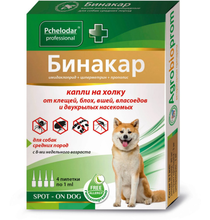 Бинакар Капли д/собак от блох и клещей Пчелодар (1мл)