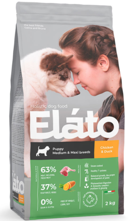 Elato Holistic корм для щенков средних и крупных пород с курицей и уткой, (уценка) (2кг)