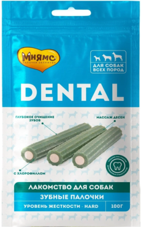Мнямс DENTAL лакомство для собак "Зубные палочки" с хлорофиллом 100 г (уценка)