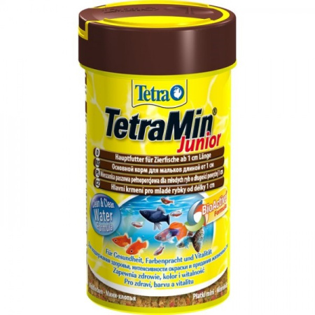Tetra Min Junior корм, способствующий росту мальков (длиной от 1 см), обогащенный протеином, 100 мл.