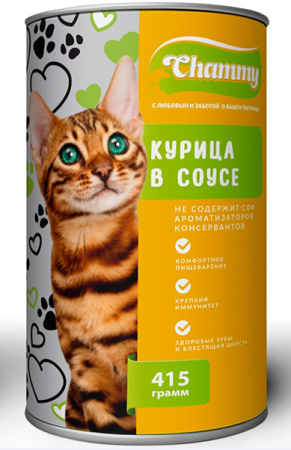 Chammy Влажный корм для кошек, курица, кусочки в соусе, 415 г (уценка)
