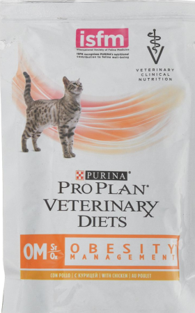 Purina Veterinary Diet OM для кошек с ожирением, курица, пауч, 85 г (уценка)