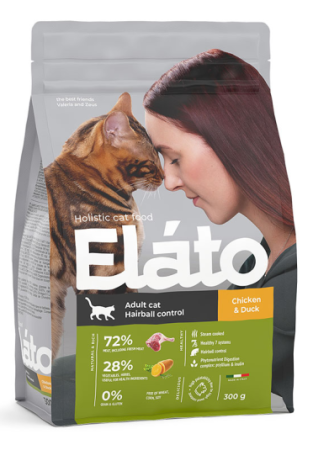 Elato Holistic Adult Сat Chicken & Duck / Hairball Control,полнорационный корм для взрослых кошек с курицей и уткой / для выведения комочков шерсти из желудка и кишечника (уценка) (1,5кг)