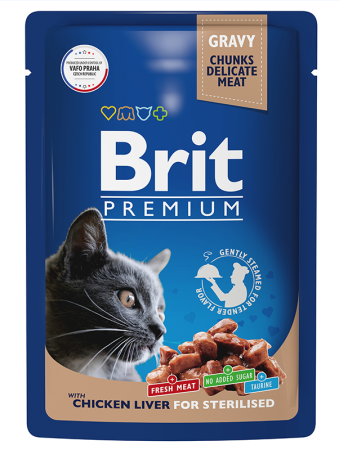 Brit Premium Пауч для взрослых стерилизованных кошек куриная печень в соусе 85 г (уценка)