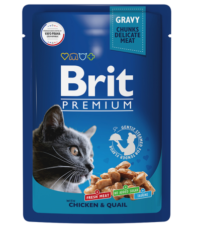 Brit Premium Пауч для взрослых кошек цыпленок и перепелка в соусе 85 г (уценка)