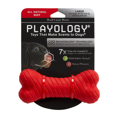 Playology двухслойная жевательная косточка DUAL LAYER BONE (с ароматом говядины, средняя, красный)